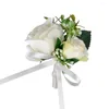 Decorative Flowers Brooch Flower Corsage Wedding Decor Groom Boutonniere Bridal Man Silk Rose Suit For Decoration