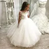 Dot White Tulle Cute Princess Flower Girl Dresses For Wedding Jewel Neck Buttons Low Back Infant First Communion Party Gowns Little Girl's Pageant Formal Wear CL2327