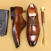 Роскошные мужчины оксфордские туфли мужская одежда для обуви кожа итальянская черная коричневая высококачественная заостренная шнурка