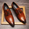 Мужские туфли обувь настоящая кожаная мода роскошная подлинная кожаная оксфордская обувь мужчина черная коричневая кружевная кружевная заостренная формальная свадебная обувь мужчины