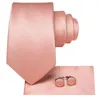 Bow Ties Solid Rose Pink Silk Wedding Tie för män Handky manschettknappar Gift Slips Fashion Business Party Dropshiping Hi-Tie Designer