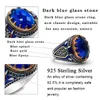 Cluster Rings Turkish Jewelry Men's Rose Gold Ring With Blue Glass Stone 925 Sterling Silver Vintage King Crown CZ Enamel Ladies Gift