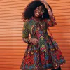 Ethnic Clothing African Style Floral Print Long Sleeve Dress For Women Casual Outfits Attire Clothes Party Fluffy Knee Length Dresses