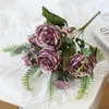 Decorative Flowers Artificial 5 Heads Silk Rose Peony Fake Plant Simulation Flannel Flower Home Party Wedding Decoration Bridal Bouquet