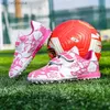 Moda atlética de moda ao ar livre Rosa Sapatos de futebol barato de crianças gancho e loop meninas treinando chuteiras de futebol infantil tênis de futebol de futebol L230518