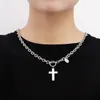 collana punk esagerata catena spessa croce bianca collana pendente fritillare donna, senso di alta qualità della catena della clavicola collana di personalità regali per le donne 01