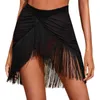 Skirts Women's Bikini Set Solid Pareo Chiffon Wrapped Fringe Saron Scarf Beach Suit Swimwear P230529