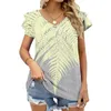 Kvinnors T-skjortor Betong Fern Yellow Lotus Leaf Neck Women's T-shirt Söta eleganta toppar Tees Långärmad t-shirts Casual Grey