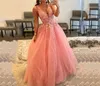 Quinceanera-jurken Princess Deep V-neck Appliques Backless Ball Jurk Tule met plus size Sweet 16 Debutante Party Birthday Vestidos de 15 Anos 141