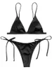 2018 Push-on-XS-Träger Damen Farbverlauf glänzend sexy T-Linie Bademode Schnür-Triangel-Bikini-Set P230530