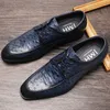 Motif d'autruche hommes chaussures habillées en cuir véritable hommes luxe mariage oxford chaussure noir bleu à lacets bout carré chaussures formelles hommes