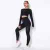 Trainingspakken voor dames Trainingssets voor dames 2-delig naadloos trainingspak trainingspak met hoge taille en crop top gymkledingset J230525