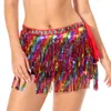 Stage Wear Womens Shiny Sequins Tassel Skirt Belly Dancewear Hip Scarf Carnival Performance Clubwear Costume Lace-up Fringed Skirts