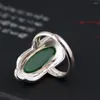 Cluster Rings FNJ 925 Anello in argento con agata verde per gioielli da donna Original Pure S925 Sterling Black Shajing MARCASITE