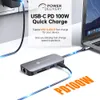 Hubs novoo 8in1 4K 60 Гц USBC Hub Type C к Hdmicabatible Hub 5 Гбит/с USB 3.0 RJ45 PD 100W SD/TF Адаптер слотов для MacBook Pro Air