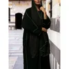 Ethnische Kleidung Ramadan Muslim Offene Abaya für Frauen Dubai Langes Kleid Vierteilige muslimische Sets Türkei Islamische Nähte Abayas mit Gürtel Hijab 230529