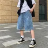 Heren jeans American Vintage Oversize Blue voor mannen rechte middelste shorts Casual Hip Hop Streetwear Mid Taille denim Capri Pants