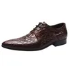 Crocodile Motif Hommes Designer Robe Chaussures Pointu Mariage oxford Chaussure Hommes En Cuir Véritable Noir Bordeaux À Lacets Formelle Chaussure Hommes