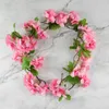 Decorative Flowers 2.2m Artificial Cherry Blossom Flower Rattan Wedding Arch Wreath Decoration Fake Silk Vine Party Home Decorations