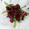 Decorative Flowers Artificial 5 Heads Silk Rose Peony Fake Plant Simulation Flannel Flower Home Party Wedding Decoration Bridal Bouquet