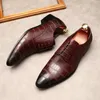 Klassische italienische Herren-Oxford-Schuhe aus echtem Echtleder, schwarz, Burgunderrot, mit spitzer Spitze, für Hochzeit, Party, Kleid, formelle Schuhe für Männer