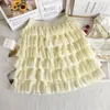 Skirts Summer Sweet Cakee Short Chiffon Skirt Fairy A-line Mini Fungas Tiered Beige White Black