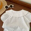 Completi di abbigliamento Set da neonata Bicchierini da camicia bianca con colletto a maniche corte per bambini appena nati 2 pezzi Vestiti estivi