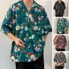 Camicie casual da uomo Camicia da vacanza da uomo Stampa floreale Coppia allentata Top da spiaggia Lunghezza media Monopetto Retro Vacanze estive per adulti