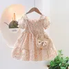 Girl Dresses Summer Floral Dress With Bag Girls Casual Frock Daily Wear Kids Flower Vestidos Princess Cute Tulle Robe Child Knee Length Gown