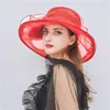 Berets Frauen Fascinator Hut Blume Breite Krempe Sonne Sommer Strand Kappe Tee Party Hochzeit Hüte