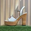 Calf leather 120mm high heel sandals Lady ankle strap chunky Heel platform exposed toe Pumps heels women luxury designer evening dress shoes 35-42 with box