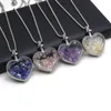 Pendant Necklaces Natural Gravels Tumbled Stone Heart Shaped Wishing Bottles Amethyst Necklace With Chain Crystal Healing Reiki Jewelry
