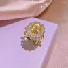 Necklace Earrings Set Selling Yellow Zircon Jewelry Women's Three-piece Fashion Flower Shape Open Adjustable Ring Wedding
