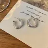 Hoop Earrings Lovelink Korean Style Silver Color Irregular Zircon For Women Fashion White Peal Bead Girls Accessory