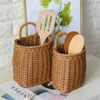 Mand geweven opslagmanden imitatie rattan hangende mand voor keuken woonkamer muur hangende bloempotten met handgreep decor