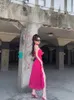 エレガントな女性のホリデービーチドレスフリルバックレスパーティードレス2023夏のヴィンテージノースリーブ非対称スプリットドレス
