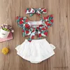 Kledingsets 0-2 jaar Summer Babymeisjes Kleding Set Infant Pasgeboren Backless Short Sleeve Tops Tops-jurk met hoofdbandkinderen outfits