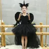 Vestidos de menina vestido preto anjo tutu antes de curto depois de longa tule cauda infantil festas de festas noturnas folhas de halloween fantasia