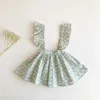 Ensembles de vêtements d'été pour bébés filles, 2 pièces, vêtements en coton à manches courtes, haut à boutons, jupe à bretelles florale, tenues de costume