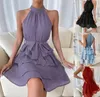 Kvinnors avslappnad klänning 2023 Sommar Nya kvinnors lapptäcke ärmlös ruffled hemklänning