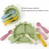 Tasses Vaisselles Ustensiles 6Pcs / Set Silicone Dsihes Assiette Bavoir Étanche Ensemble Bébé Alimentation Sucker Bol Bébé Vaisselle Sans BPA Fourchette Cuillère Sippy Tasse Vaisselle 230530