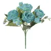 Fleurs décoratives 30 cm Rose soie Bouquet 5 têtes Style coréen pivoine mariage artificiel faux pour la maison fête décoration intérieure