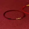 Strand PANJBJ Small Gold Color Titanium Beads Red Thread Woven Braid Bracelet For Women Girl Anklet Couple Jewely Gift Drop