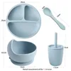 Tasses Vaisselle Ustensiles Vaisselle pour enfants sans BPA Assiettes alimentaires en silicone souple à la mode Facile à nettoyer Cuillères à vaisselle en paille Gadget mignon 230530