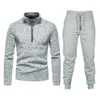 Herrspåriga våren och hösten Hoodie hoodie Front dragkedja Design Solid Color High Collar Bottom Coat Mens Set