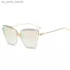 Lunettes de soleil New Luxury Brand Design Cat Eye lunettes de soleil Femmes Miroir Vintage Lunettes de soleil sans monture Gafas Gradient ocean lens L230523