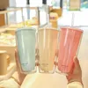 Copo de plástico duplo de cor sólida simples de grande capacidade para escritório em casa copo de palha para bebida de verão copo de café copo de água BH8595
