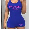 Casual Jumpsuits Plus Size Women 2023 Summer Fashion Letter Printed U Neck Sleeveless Sexy Open Back Sexy Rompers 3 färger