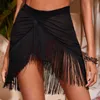 Skirts Women's Bikini Set Solid Pareo Chiffon Wrapped Fringe Saron Scarf Beach Suit Swimwear P230529