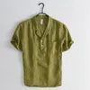Mäns casual skjortor 2023 Spring Men's Linen Shirt Chinese Style Stand Collar Slim Cotton